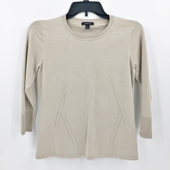 Carlisle Sweater Womens Small Cream Silk Blend Crew Neck Ribbed Trim Pullover - Picture 1 of 8
